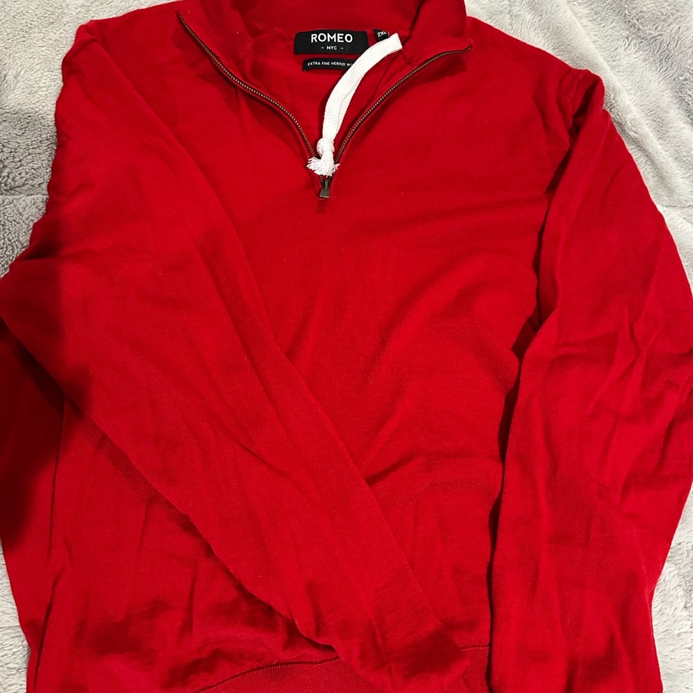 Red Zip Up Sweater with Stand-Up Collar